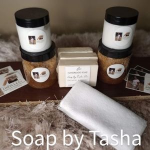 Natural oatmeal and honey soap, goat milk lotion and exfoliating scrubs